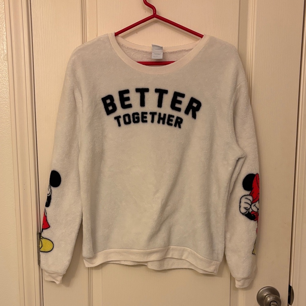 Disney White and Black Crew Neck Sweater